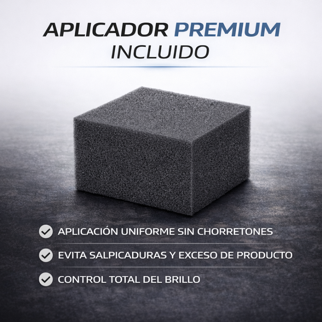 Detalle de neumático con abrillantador acabado natural sin residuos grasos