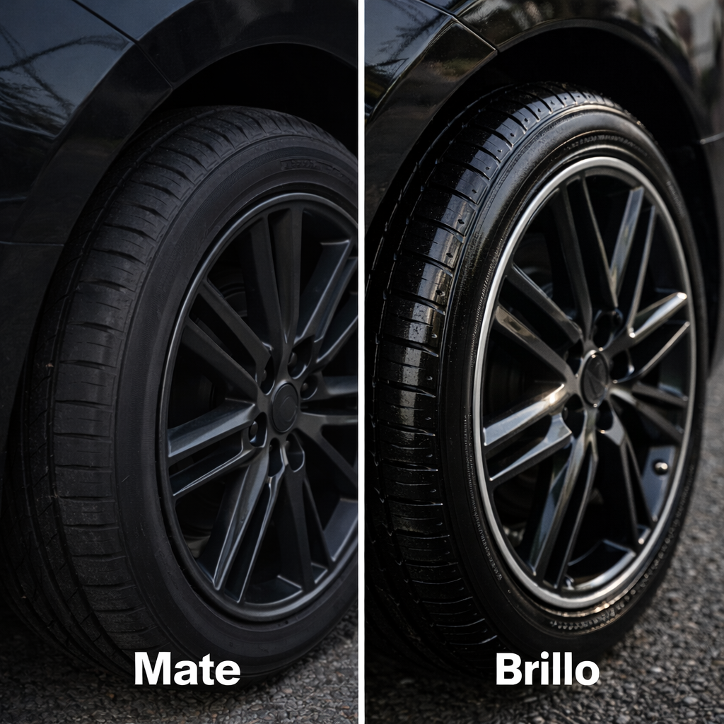 comparativa neumático acabado mate vs acabado brillante coche diferencia visual resultado profesional