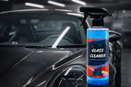 limpiacristales coche Tati System Car botella spray con Porsche fondo cristales limpios sin marcas ni cercos acabado profesional
