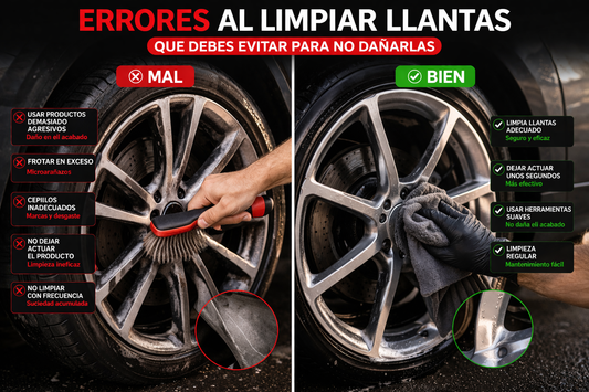 Errores al limpiar llantas que pueden dañar el acabado y cómo evitarlos para conseguir una limpieza segura y eficaz