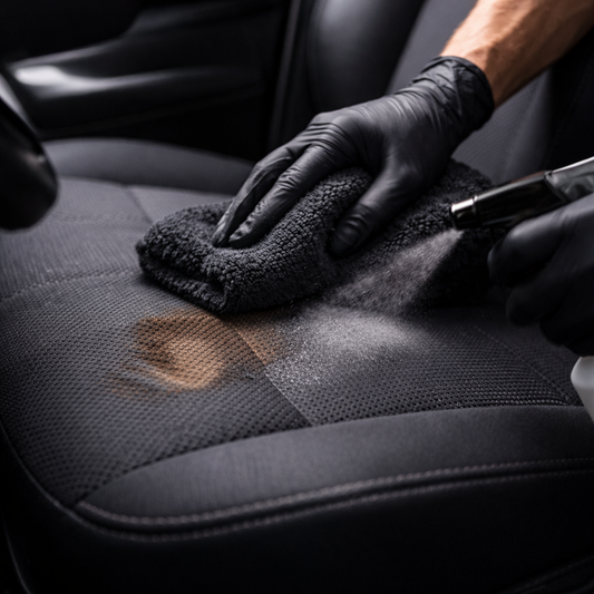 eliminacion manchas asiento coche tela con microfibra y limpiador textil sin residuos