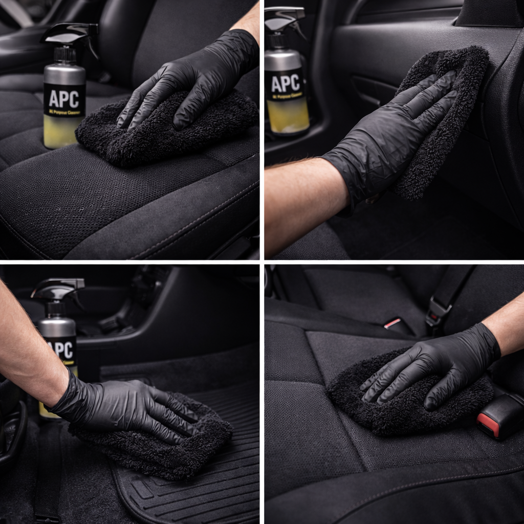uso limpiador apc coche interior microfibra limpieza plastico detalle