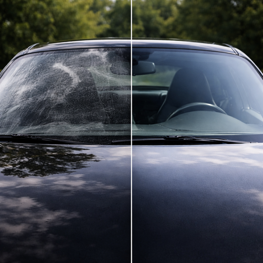 comparativa cristal coche mitad limpio profesional mitad con marcas producto normal