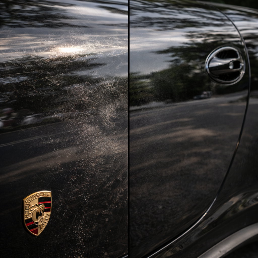 residuos efecto graso coche limpieza incorrecta comparacion acabado limpio vs sucio