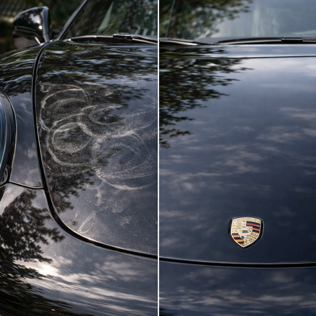 marcas en carroceria coche limpieza sin agua comparacion antes despues acabado sin residuos