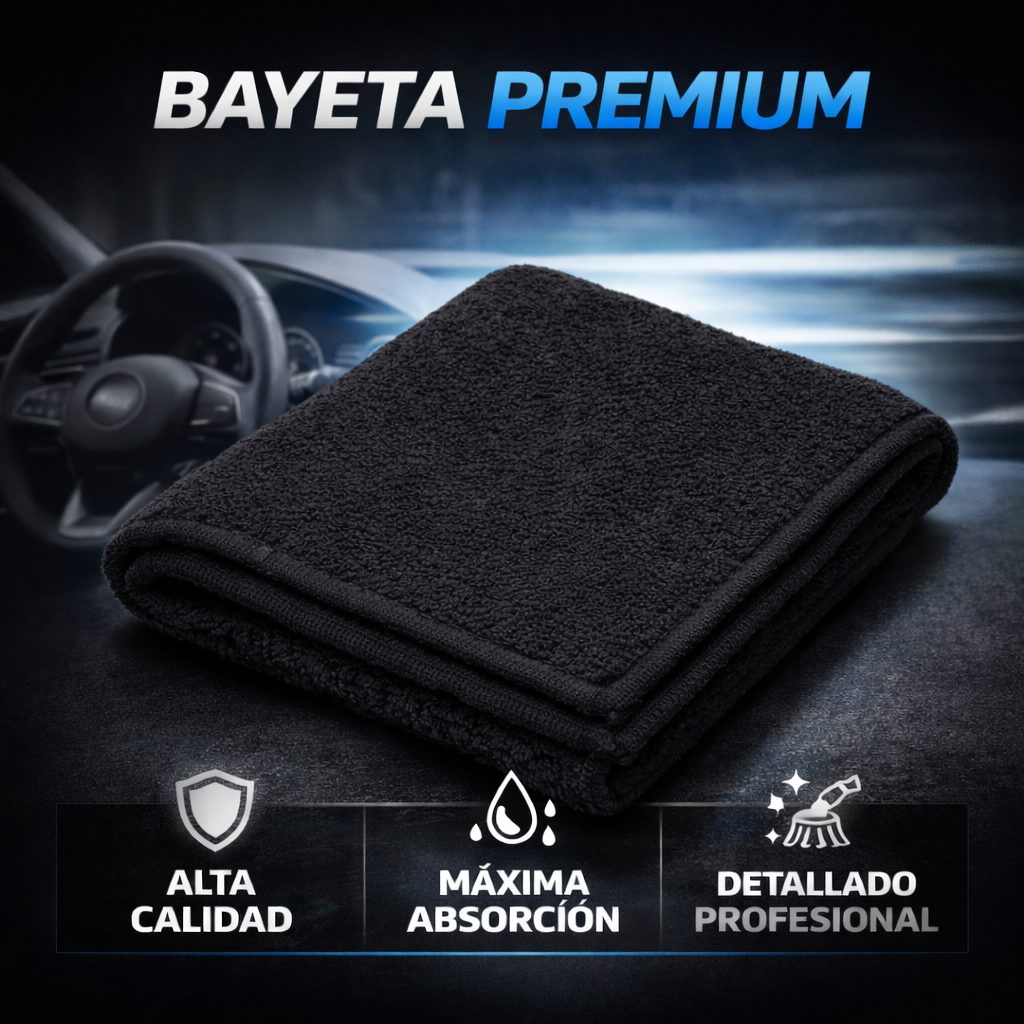 bayeta negra multiusos 30x30 para limpieza interior y exterior coche