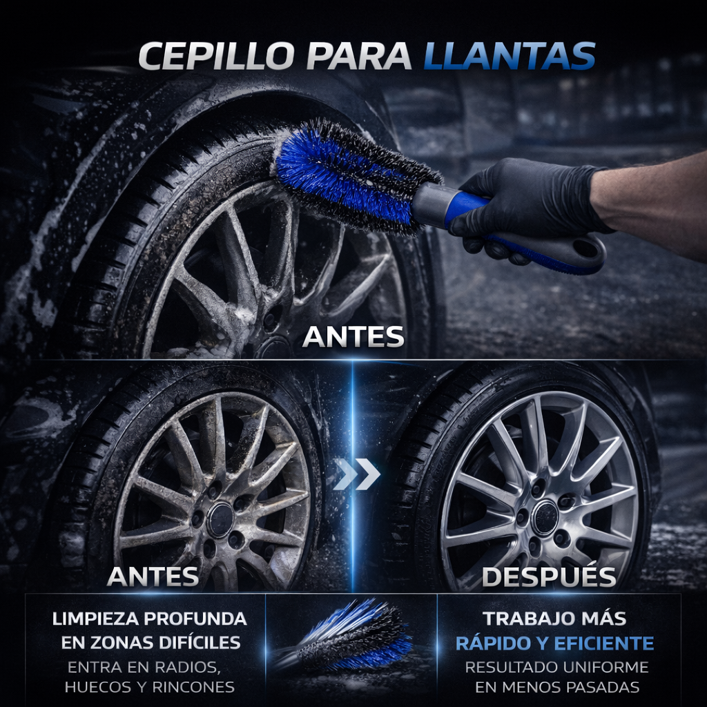 cepillo detailing llantas coche para zonas difíciles y radios