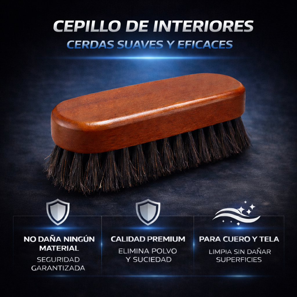 cepillo interiores coche con cerdas naturales para limpieza segura