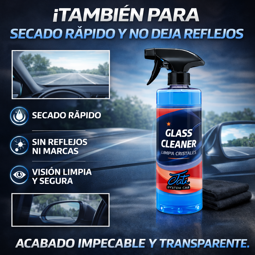 limpieza de cristales exterior coche con acabado transparente