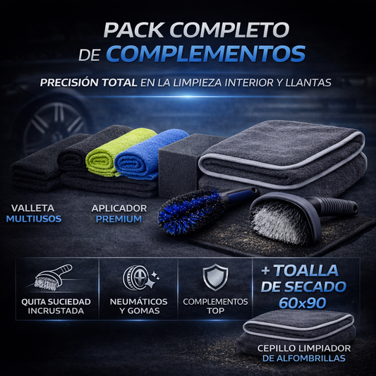 pack 10 complementos limpieza coche interior y exterior profesional